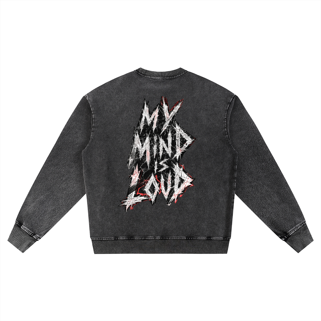 Snow Wash Oversized Crewneck Cotton Sweatshirt