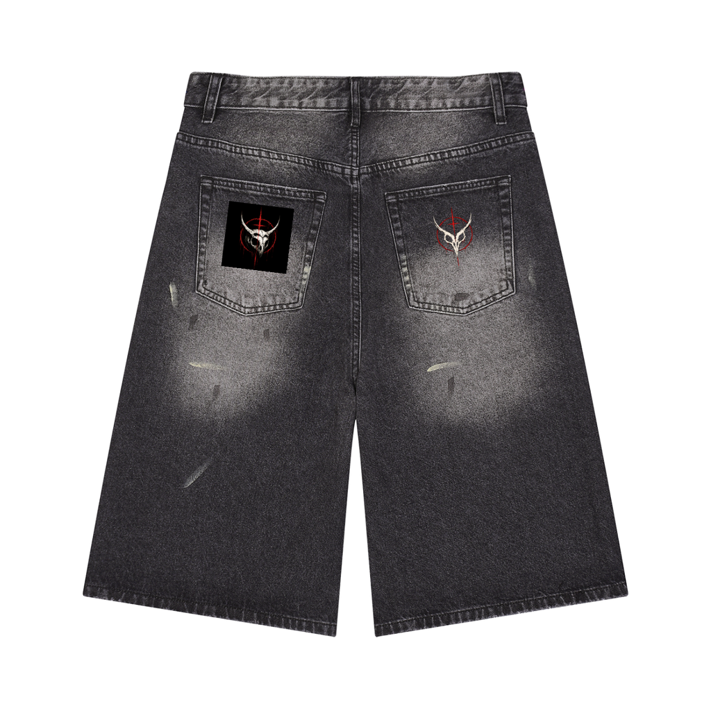 Bloody Owl Men’s Vintage Wash Wide Leg Denim Shorts
