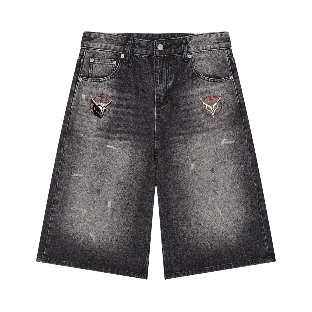 Bloody Owl Men’s Vintage Wash Wide Leg Denim Shorts