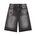Bloody Owl Men’s Vintage Wash Wide Leg Denim Shorts