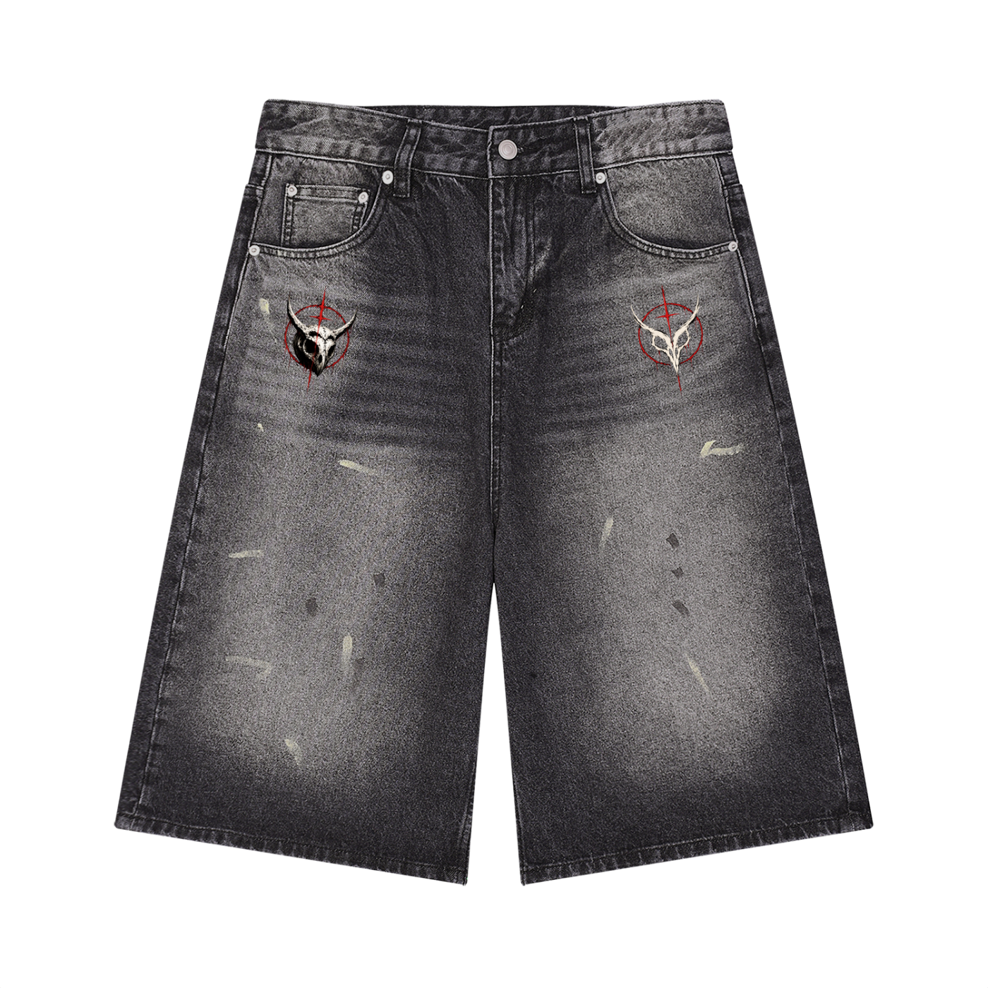 Bloody Owl Men’s Vintage Wash Wide Leg Denim Shorts
